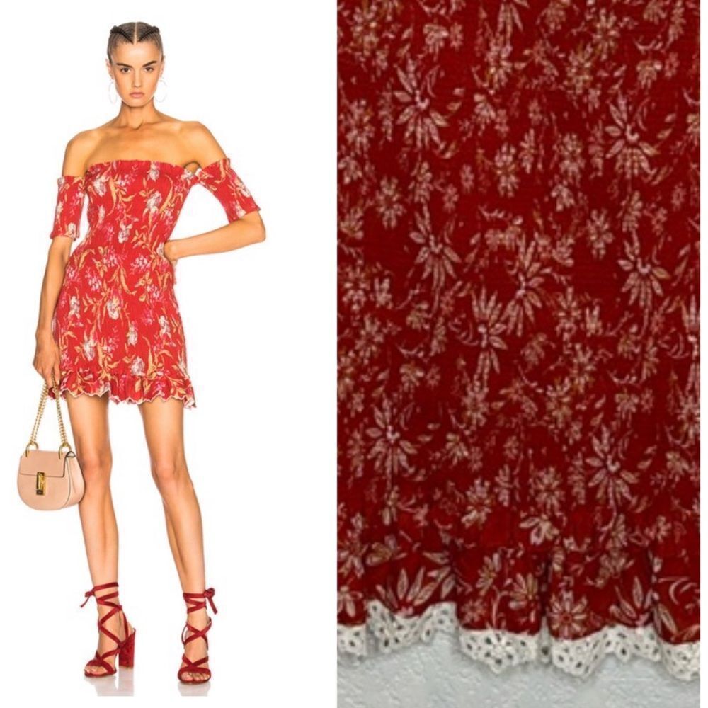 NWT NIGHTCAP CLOTHING Smocked Flutter Dress Red Floral Size 1/ Small Revolve